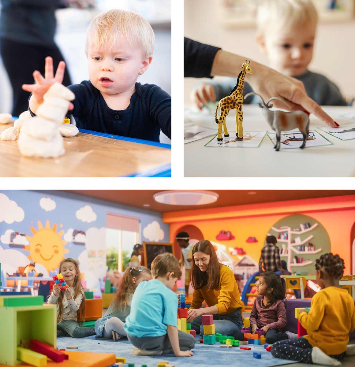 Children playing and learning at daycare center.